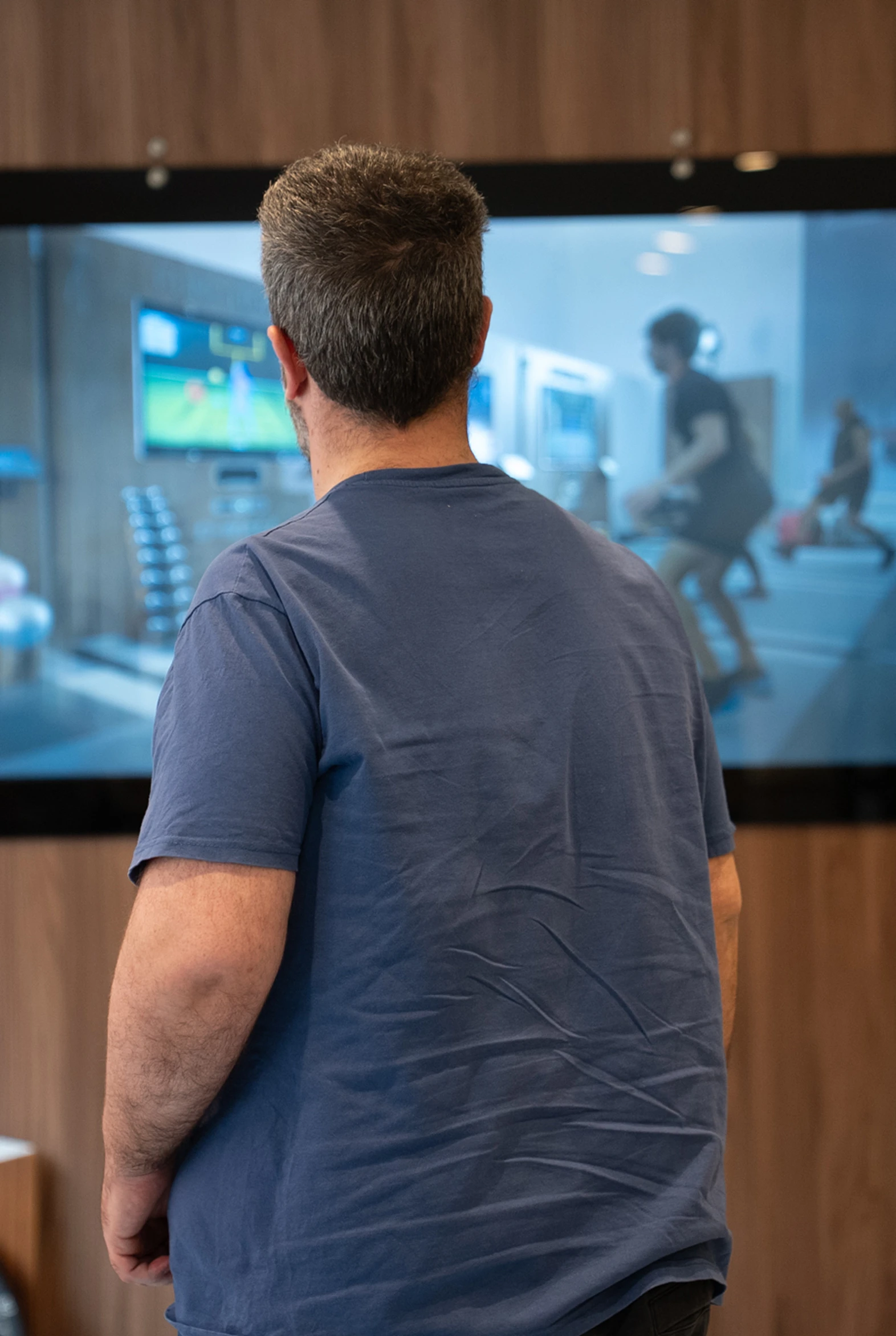 Imagen de un hombre de espaldas mirando una pantalla.